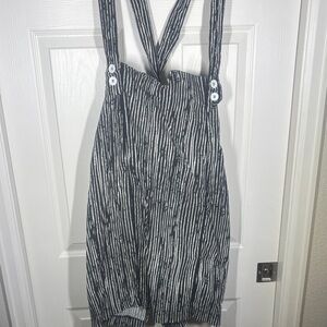Hell Bunny Striped Black and White Suspender Skirt Pinafore